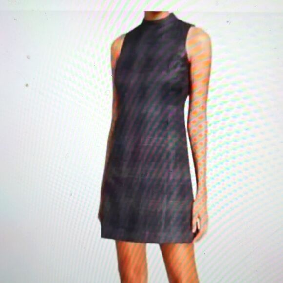 THEORY ZIP BACK MOD WOOL DRESS CHARCOAL MULTI SOFT PLAID SIZE 10 - Picture 1 of 10